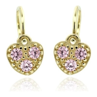 Zlatnictví U Kostela zlaté dětské náušnice růžová srdíčka 468R