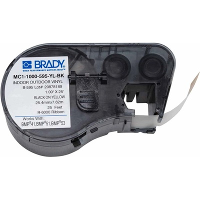 Brady MC1-1000-595-YL-BK / 131583, лепилна лента 25.40 mm x 7.62 m (MC1-1000-595-YL-BK)