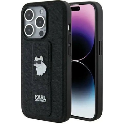 KARL LAGERFELD Кейс Karl Lagerfeld Gripstand Saffiano Choupette Pins за iPhone 14 Pro, черен (KF001911-0)