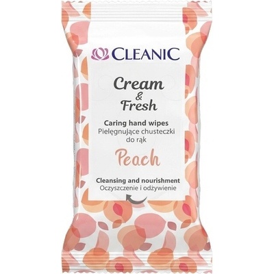 Cleanic Cream & Fresh Peach ošetřující vlhčené ubrousky na ruce 15 ks