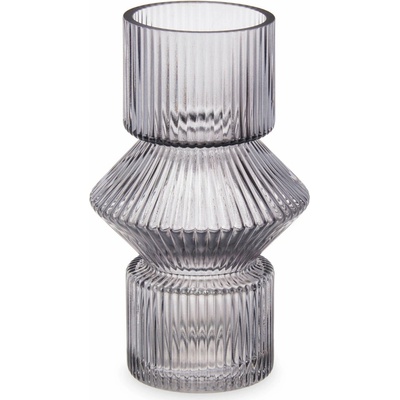Giftdecor Sklenená váza, ryhované sklo, 9,5 × 16,5 cm, sivá