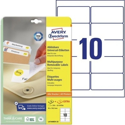 Avery Zweckform Etikety A4 bílé 96 x 50,8 mm snímatelné L4744REV-25