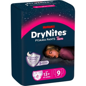Huggies Нощни пелени гащи Huggies DryNites - 13+ години, 49-60 kg, 9 броя, розови (5029053583679) - baby