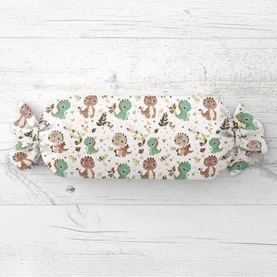 Biante vankúš valec bonbon Sandra SA-657 Zeleno-hnedé dinosaury na bielom 15x40