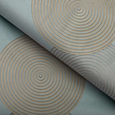 Zamatová látka Tamara TMR-058 Designové kruhy na modrosivom - šírka 150 cm