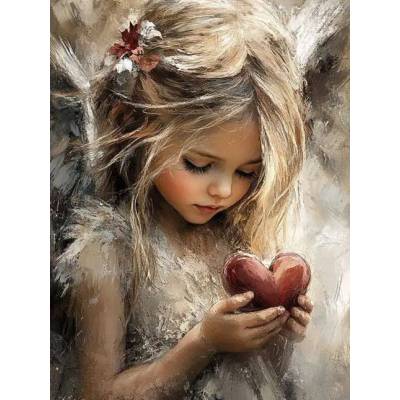 Norimpex - Puzzle Diamant painting: Girl with a heart 30x40cm - 1 - 39 piese