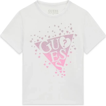 GUESS Бяла тениска за мини момиче с розово лого Guess с глитери