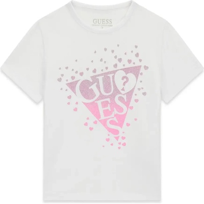 GUESS Бяла тениска за мини момиче с розово лого Guess с глитери