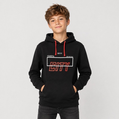 Winkiki Kids Wear chlapecká mikina s kapucí City černá