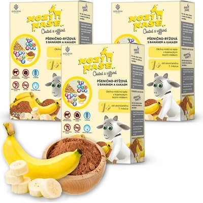 Goldim Kozí kaše pšenično rýžová banán + kakao 3 x 225 g