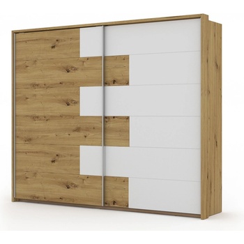 ЕВРОМАР Гардероб canberra бяло / дъб артисан с допълнително led осветление