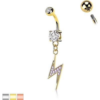 Šperky eshop ocelový piercing do pupíku páv s peřím z čirých zirkonů O12.11 stříbrná
