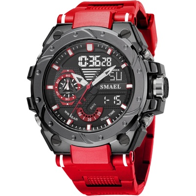 SMAEL Спортен мъжки часовник Smael Sport Shock, Двойно време, Хронограф, LED Подсветка, Червен / Черен (SMAEL-8060-RED-BLACK)
