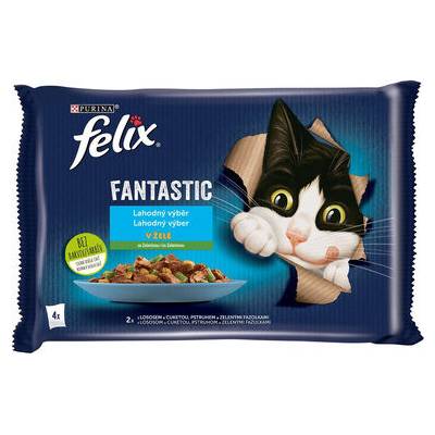 Krmivo Felix Fantastic losos & cuketa, pstruh & zelená fazuľa 4 x 85 g