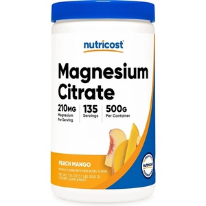 Nutricost Мускулна, сърдечна и нервна система - Магнезий (цитрат), 210 mg х 500 g прах, с вкус на праскова и манго (74117 (372204) NC)