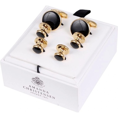 House of Amanda Christensen Cufflinks & Studs Set Black Onyx Gold