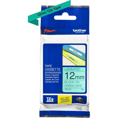 BROTHER TZE-731 čierna na zelenej 12 mm