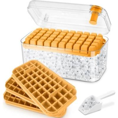 Ruibinlee Forma na led, 150 kostek ledu, forma na led s víkem a nádobou, snadné uvolnění ledu stisknutím,