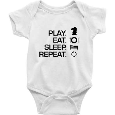 Eat sleep play šach Dojčenské body krátký rukáv biele