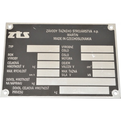Výrobní štítek traktoru Zetor ZTS - český popis 89805024