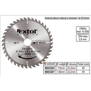 EXTOL PREMIUM 8803242 kotouč pilový s SK plátky, O 250x3,0x30mm, 60T