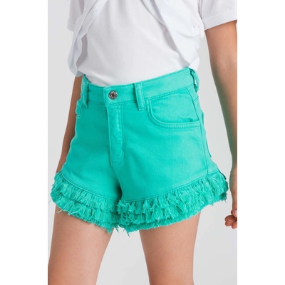 Twinset Girl kraťasy riflové s třásněmi zelená