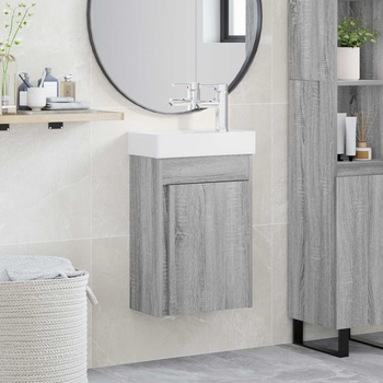 vidaXL Мивка за баня със смесител Сив Сонома 40, 5 x 22, 5 x 62 см (889526)