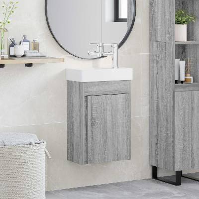 vidaXL Мивка за баня със смесител Сив Сонома 40, 5 x 22, 5 x 62 см (889526)