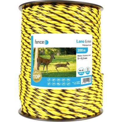 Lano pro elektrický ohradník, průměr 6 mm, žluto-černé, délka 200 m