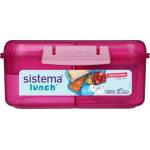 Sistema Кутия за закуски Sistema Divided Lunch Bento Cube с контейнер за кисело мляко и 2 тави 1.25 л, розова