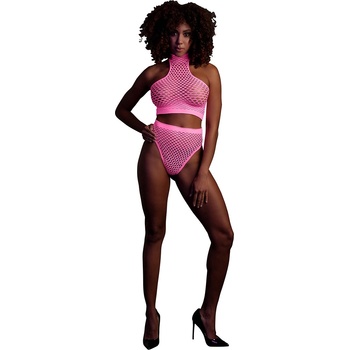 Image 1 of Ouch! Glow in the Dark Turtle Neck and High Waist Slip Neon Pink XL-4XL