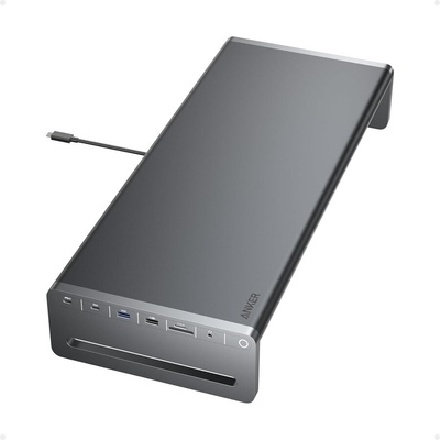 Anker USB-C Hub, 10-в-1 алуминиева стойка за монитор, 4K HDMI хъб, със 100-85W Pass-Through (A8376)