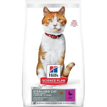 Hill's Science Plan Sterilized Cat Young Adult -Пълноценна суха храна за кастрирани котки от 6 мес. - 6 год. с патешко месо 10 кг