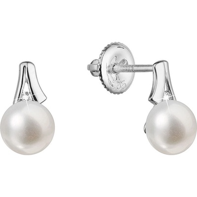 Pavona zlaté 14 karátové náušnice bílé zlato s říční perlou a brilianty 81PB00036