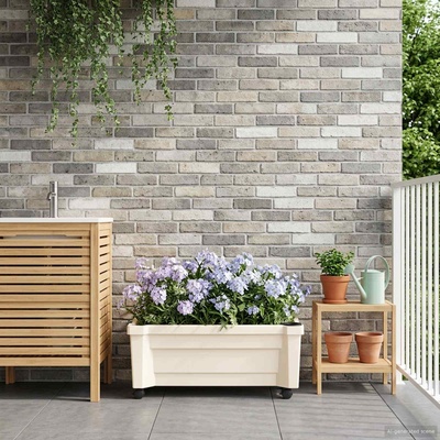 vidaXL Саксия Kalypso с колела Бяло 79 x 35 x 33 см ПП (42041719)
