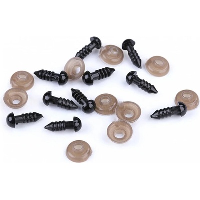 Oči na bábiky s poistkou 6mm - 10ks čierne