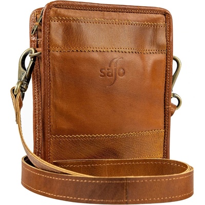 Pánská crossbody taštička z kozí kůže RAŠMI hnědá s nastavitelným popruhem zapínání na zip