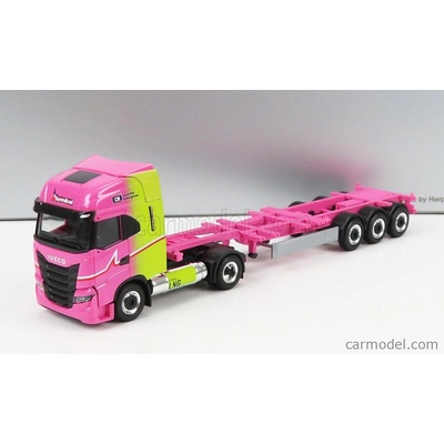 Herpa Iveco fiat S-way Truck Lng Hannibal Transports 2020 Without Eucon Container Růžová Žlutá 1:87