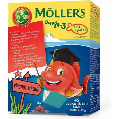 Mollers Omega 3 Želé Rybičky malinová příchuť 45 tablet