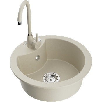 Mexen Diego еднокоморна кухненска мивка от гранит с кухненски смесител Telma, бежова - 6512-69-670200-69 (6512-69-670200-69)