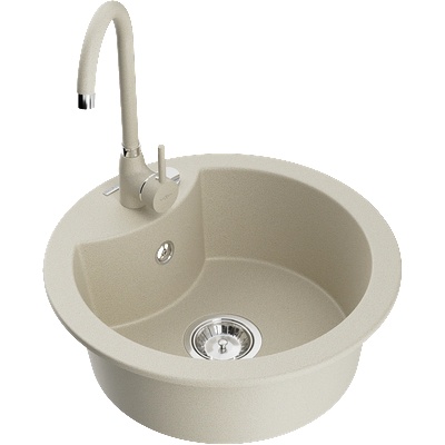 Mexen Diego еднокоморна кухненска мивка от гранит с кухненски смесител Telma, бежова - 6512-69-670200-69 (6512-69-670200-69)