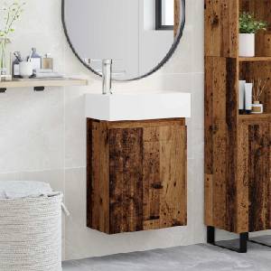 vidaXL Мивка за баня със смесител Старо дърво 45, 5 x 25, 5 x 84 см (889489)
