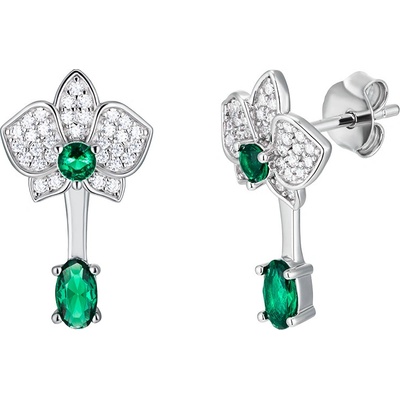 Preciosa Stříbrné náušnice Evergreen s kubickou zirkonií Preciosa, emerald 5441 66