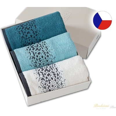 VEBA 3x RUČNÍK TERRY GRAIN V DÁRKOVÉ KRABIČCE - SMETANOVÁ+MODROZELENÁ+PETROLEJOVÁ 50 x 100 cm