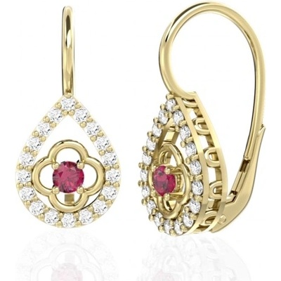 Couple visací náušnice Amanda žluté zlato s červenými zirkony 6630371-0-0-4