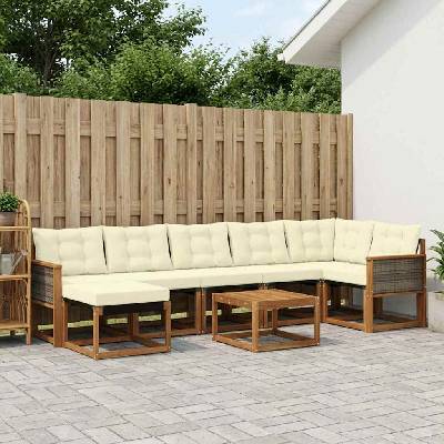 vidaXL Комплект дивани за открито 8 pcs Натурален и Крема (3382106)
