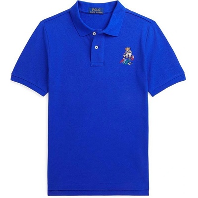 Ralph Lauren Детска памучна тениска с яка Polo Ralph Lauren в синьо с изчистен дизайн (323853788011)