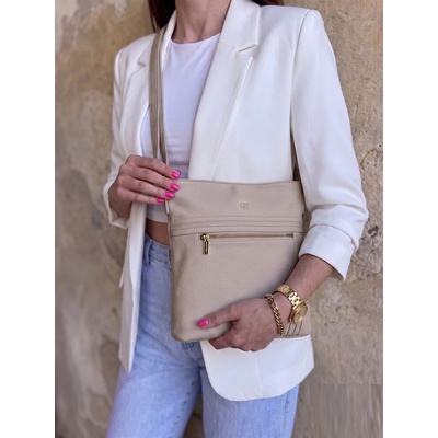 Dámska crossbody kabelka béžová Elegantná kabelka cez rameno s nastaviteľným popruhom