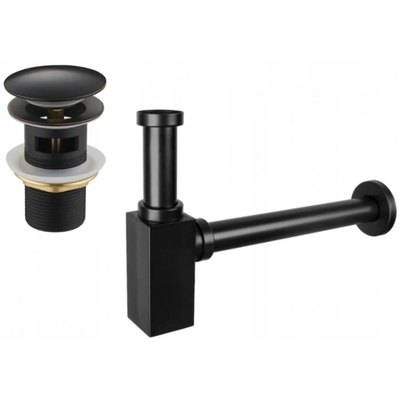 Mexen половин сифон за мивка, квадратен, с клик-клак патент, с преливник, антично черен - 7992060-79 (7992060-79)