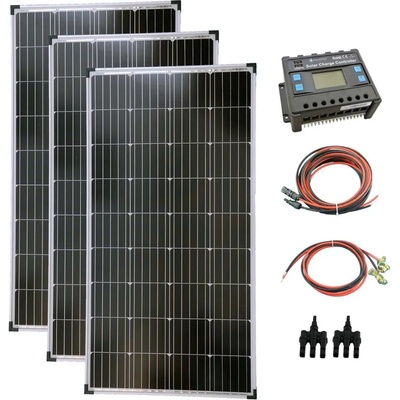 Solartronic Пълен комплект 3x140W соларен модул 30A контролер на зареждане кабел щепсел соларна система (SET420M)